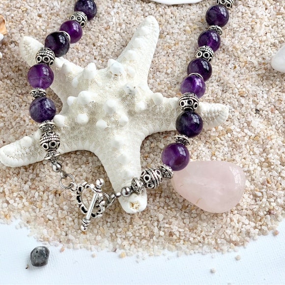 Genuine Amethyst Ornate Beaded Necklace - Picture 6 of 7